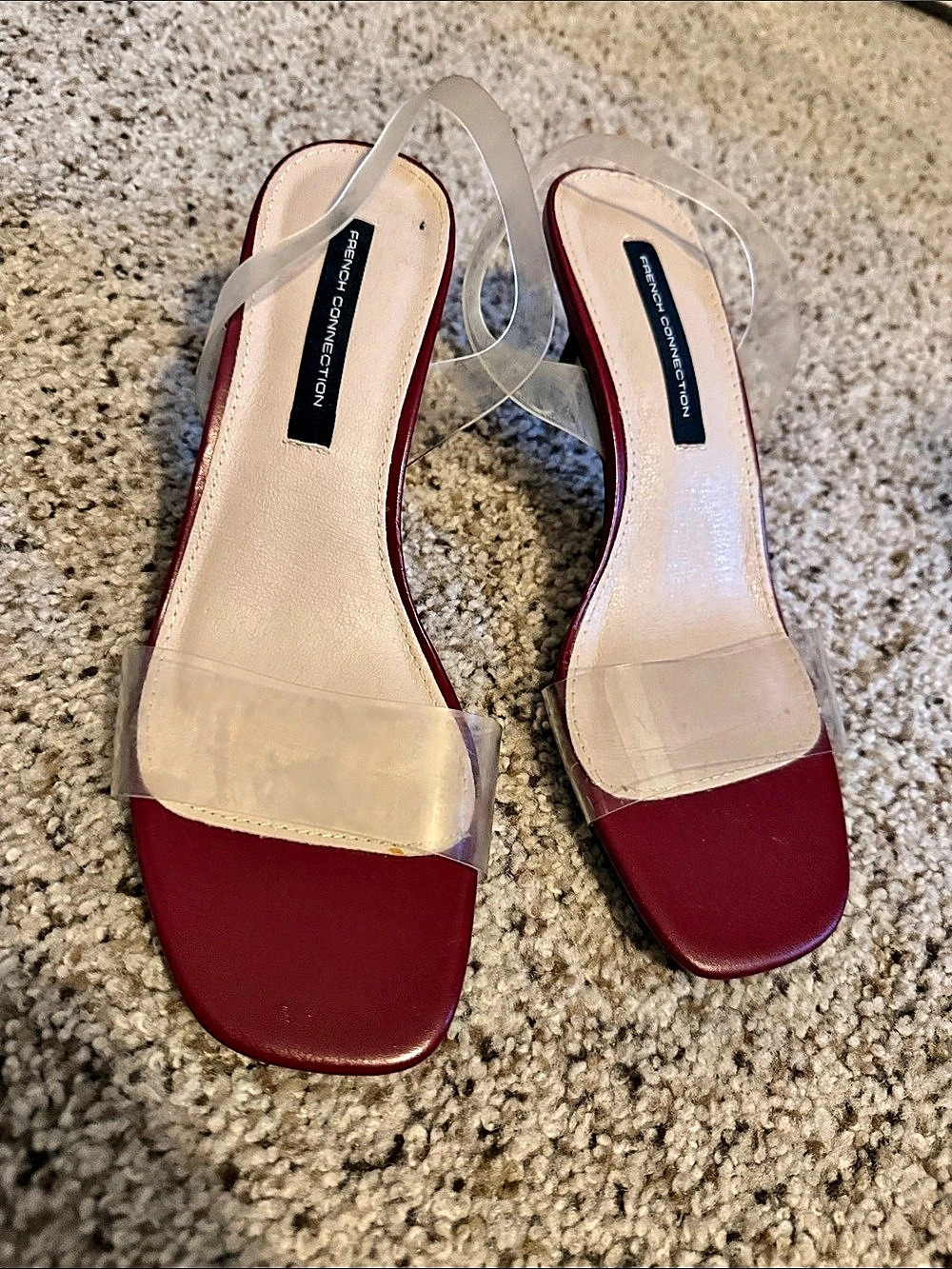 French Connection Tia Heeled Sandal Red & Clear US size 7